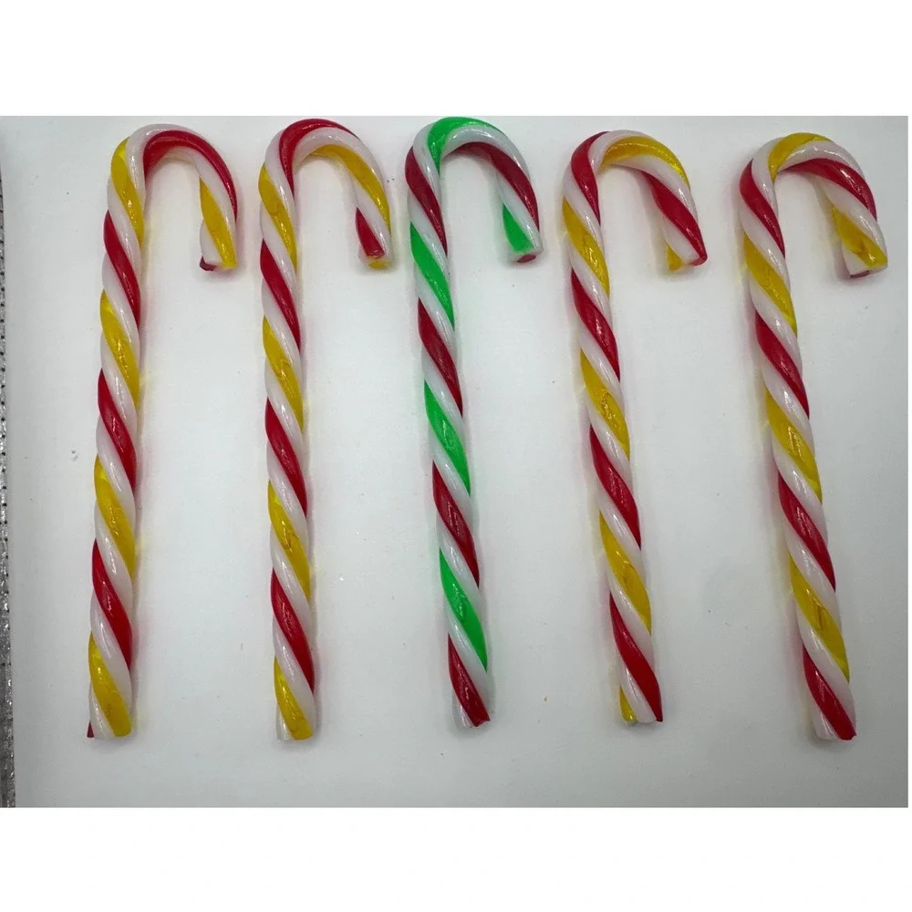 Vintage Lucite Candy Cane Ornaments Set of 5 Red Green Yellow
